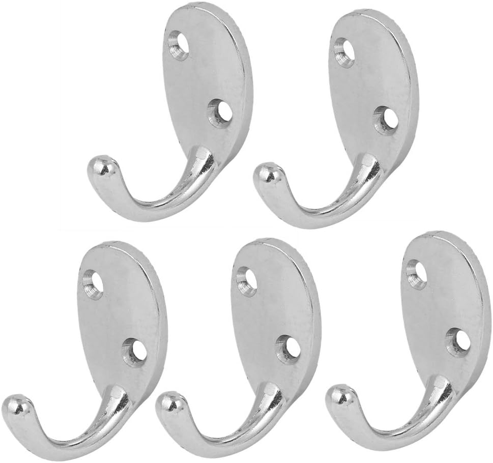 uxcell Coat Towel Umbrella Single Hook Hanging Screw Mount Zinc Alloy Wall Hanger 5pcs