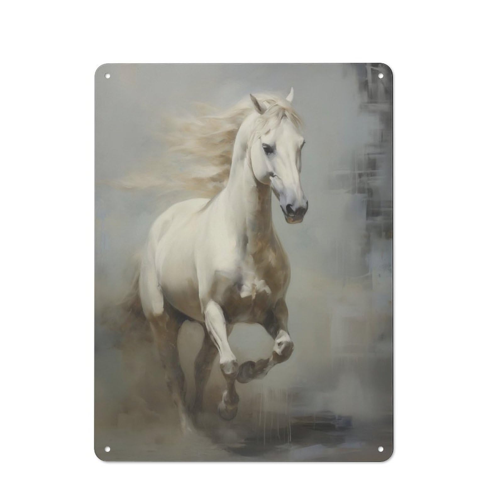 White Horse Running Cottage Style Metal Wall Decor 40x30cm, Farmhouse Metal Sign for Kitchen, Cottage, Porch Or Garden Room