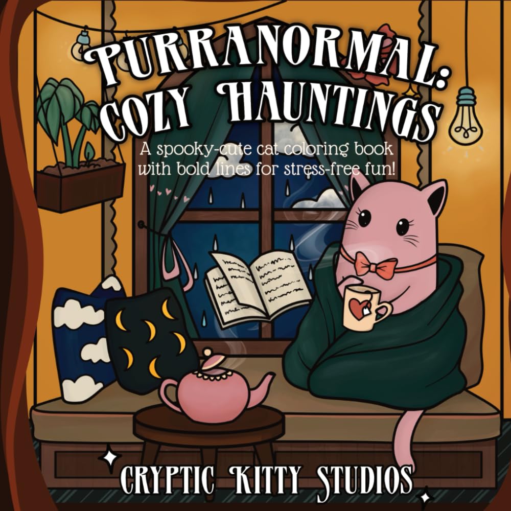 Purranormal: Cozy Hauntings: A Spooky-Cute Ghost Cat Coloring Book with Bold Lines for Relaxation and Fun