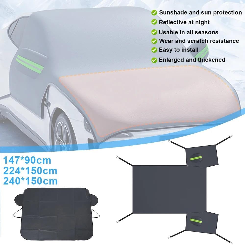 Parabrisas Delantero Protección Total Cubierta De Nieve para Coche Raya Reflectante Invierno Anti-Hielo Tela Oxford Parasol Universal Cubierta Parabrisas Coche(240x150cm)