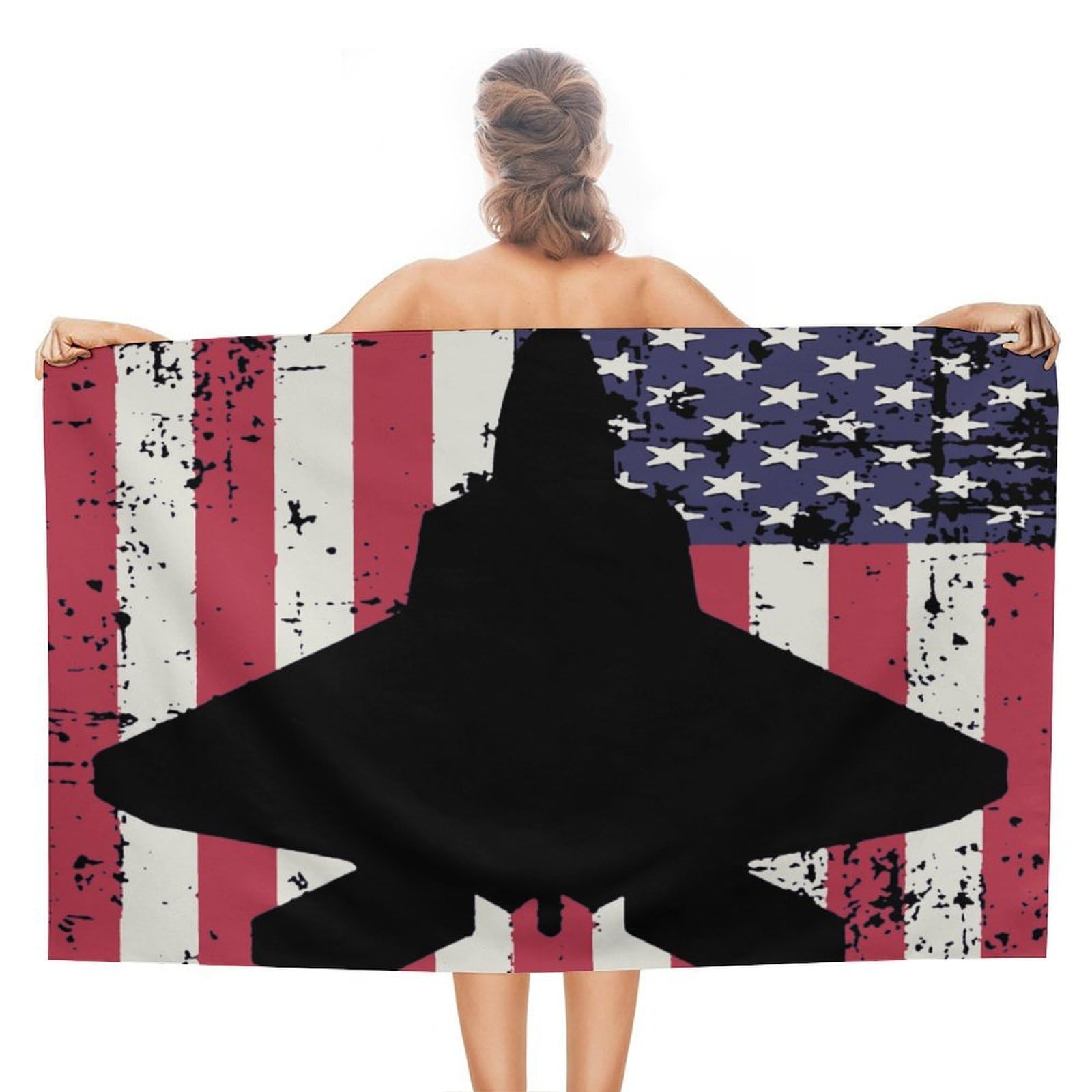 CGSBNGHA Patriotic F-22 Raptor Fighter Jet Americans-flag Beach Towels Soft Bathroom Bath Pool Swim Towels for Women Men