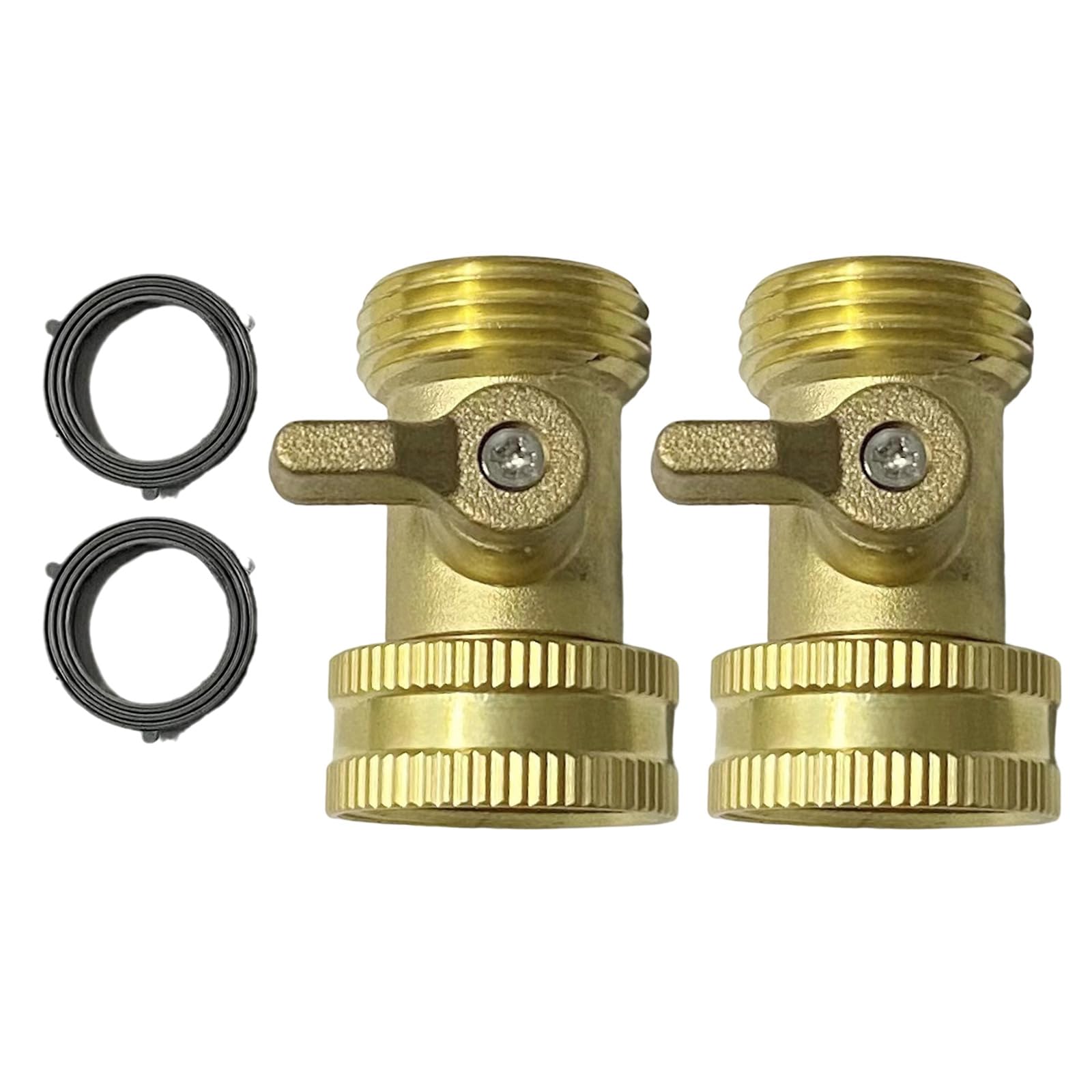 2pcs Garden Hose Shut Off Valves Sturdy Brass Connectors with Extended Handle and 4 Washers for Leakproof Garden Hose Connectors