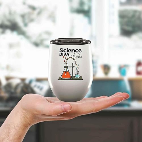 Vista 2 de Funny Gift Motivational Science Gift, For Stem Graduation - Science Diva, Thesis Accomplished: Doctoral Degree - 12oz Wine Tumbler Cup