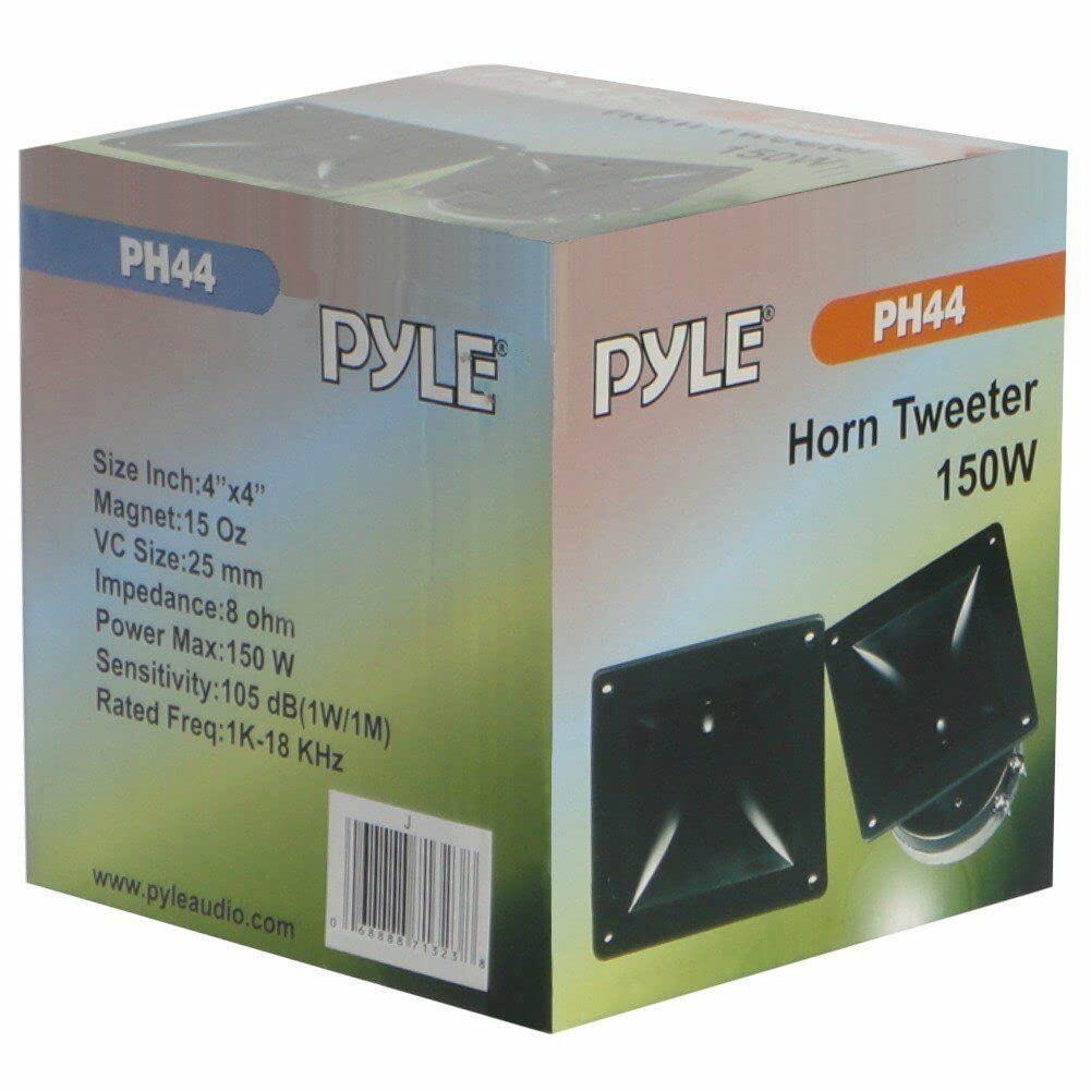 PYLE PH44 Driver A COMPRESIÓN Tweeter A Trompeta Cuadrado DE 11,50 XES 11,50 CM DE 75 VATIOS RMS 150 VATIOS MAX IMPEDANCIA 8 OHMES CASA DJ Fiestas Disco Home Party Coche SENSIBILIDAD' 105 DB