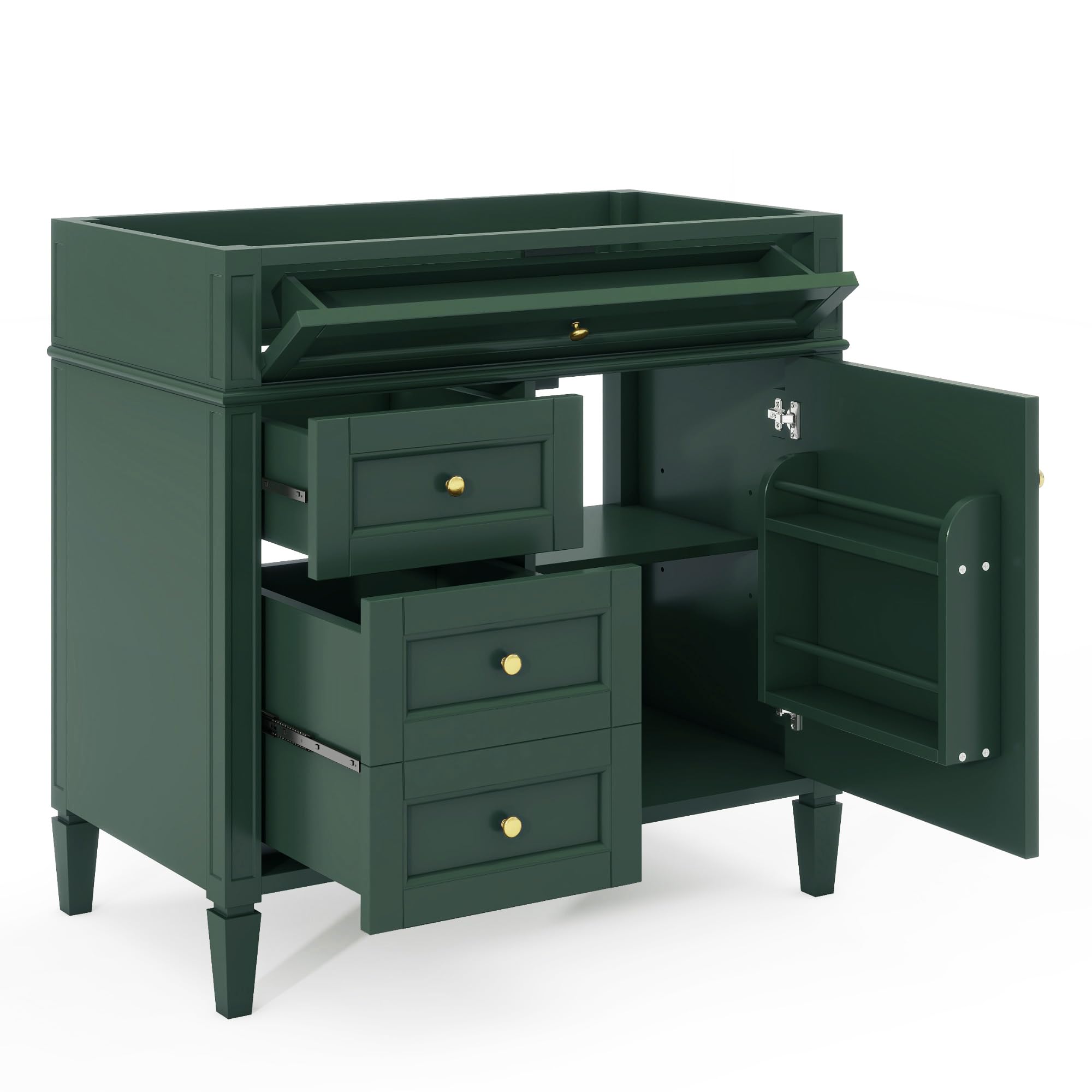 Favfurish 36" Bathroom Vanity Without Sink, Modern Solid Wood Storage Cabinet with 2 Drawers and Tip-Out Drawer, Cabinets Door Organizer &amp; Adjustable Shelf, Soft-Close Doors, Easy to Assemble, Green