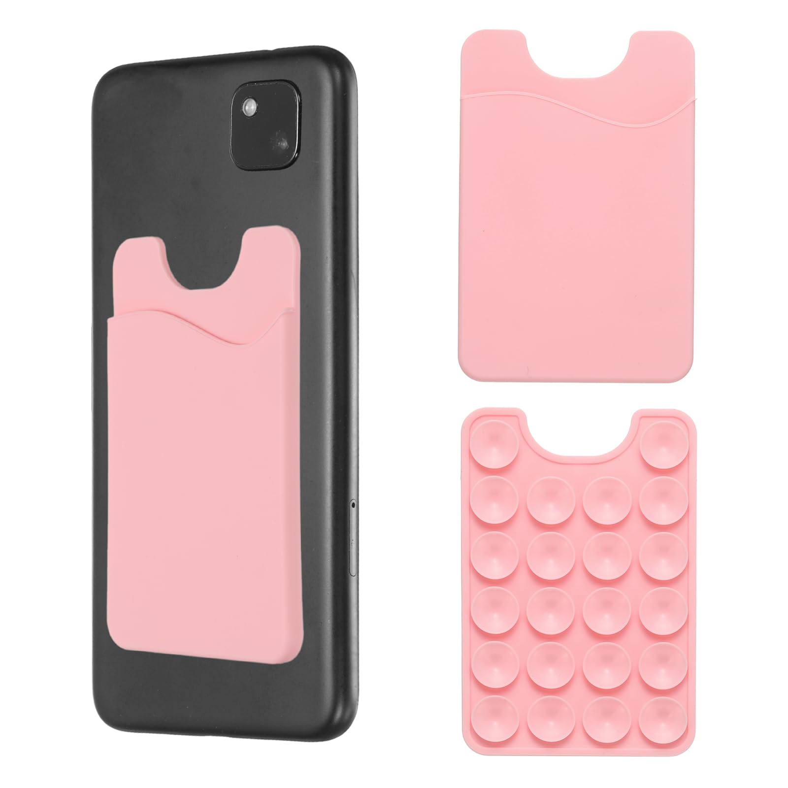 QUARKZMAN 2 Pezzi Portacarte A Ventosa Per Telefono, Portacarte A Ventosa In Silicone Con Slot Per Carta Per Cellulare, Rosa