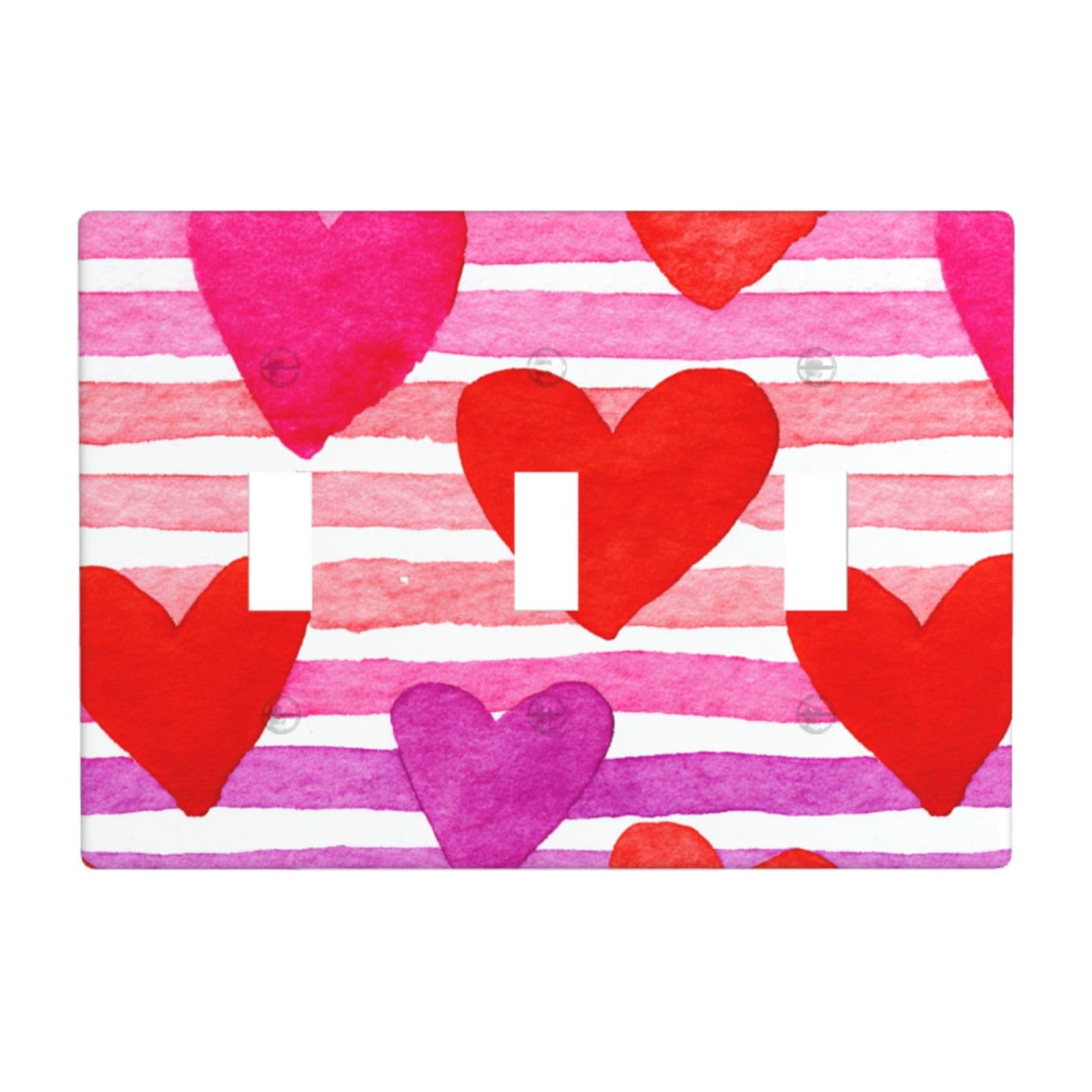 Watercolor Pink and Red Hearts Light Switch Covers 3 Gang Triple Toggle Wall Plate Switchplate Electrical Faceplate for Bathroom Kitchen Bedroom Decor