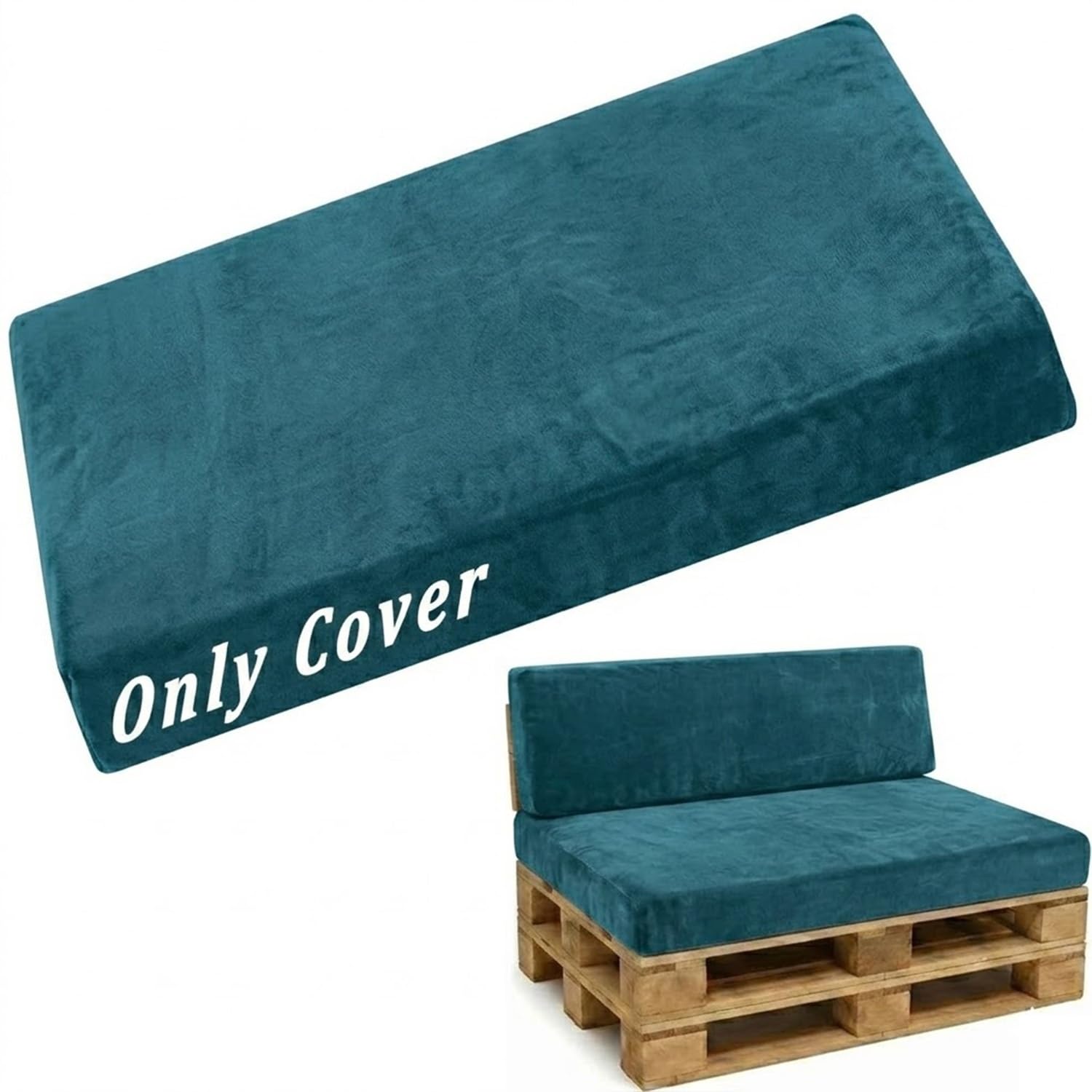 Samt Palettenkissen Bezug 120×80 60×40 120×60 120×40 Stretch Ersatzbezug Mit Verstellbaren Schnallen Für Europaletten Holzsofa Balkon Gartenmöbel Wunschgröße Maßanfertigung(Cyan Blue,Seat 60x80cm)