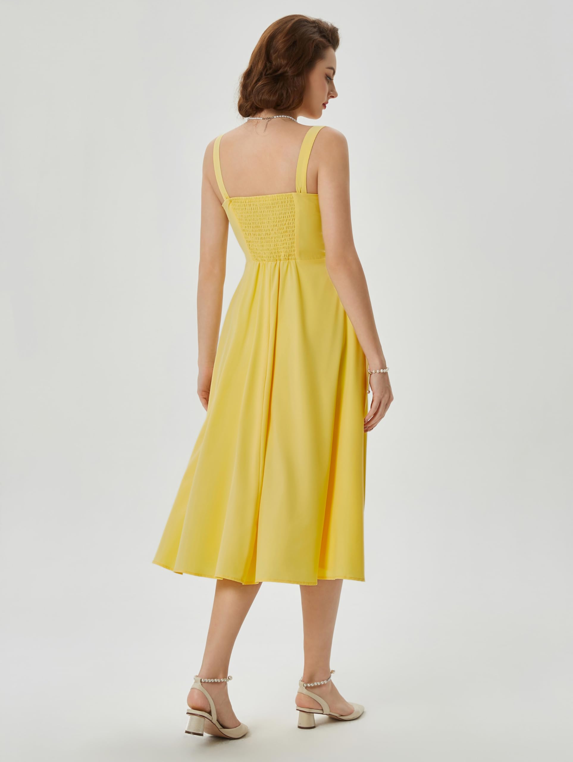 Belle Poque Abito midi da donna anni '50, senza maniche, linea A, vintage, plissettato, per cocktail party