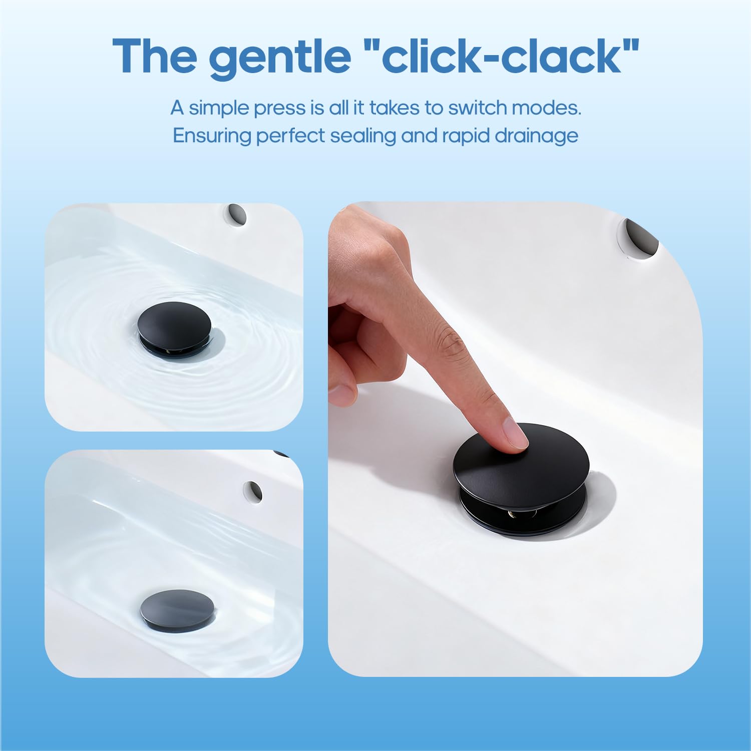 Decaura Grifo de baño con desagüe G1' 1/4 pop-up, pequeño grifo de lavabo con caño de altura 130 mm, grifo mezclador de acero inoxidable con desagüe (negro)