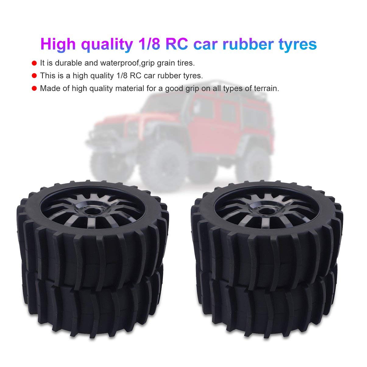 4 Pneus 1/8 RC Gaswug – Diamètre 100 Mm, Largeur 41 Mm, Jante 80 Mm, Hex 17 Mm, Blanc