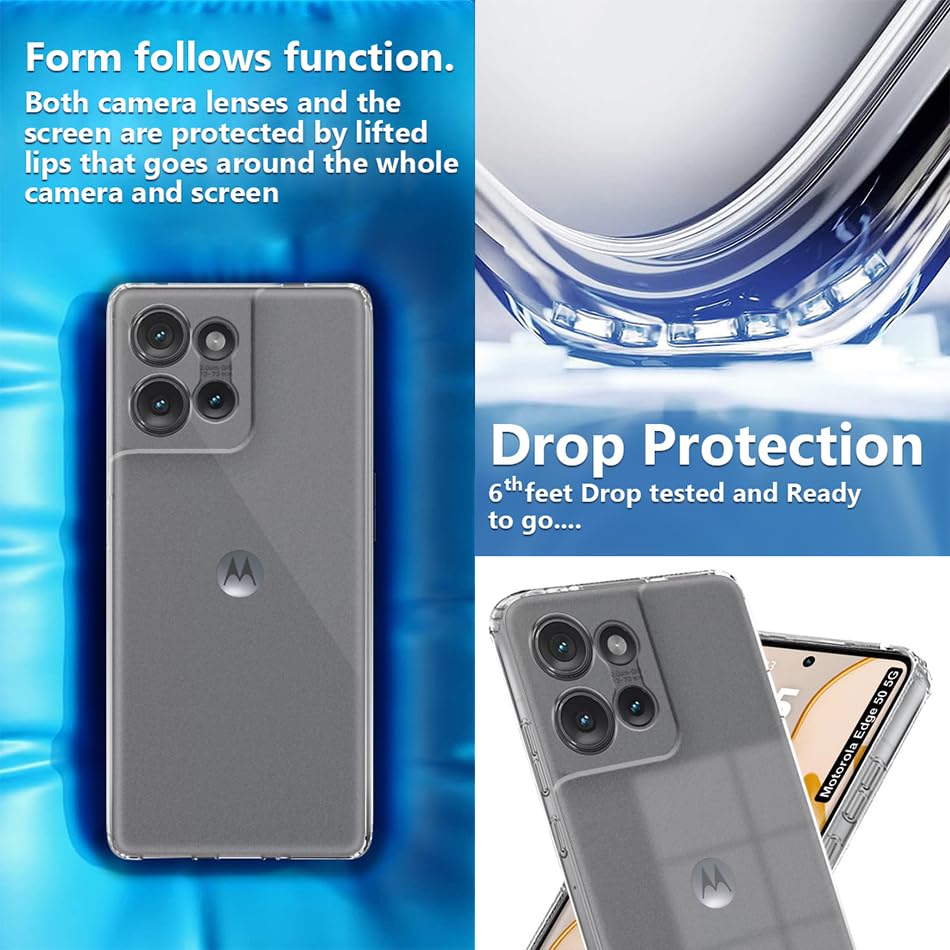 Image of Fashionury Crystal Clear Case for Motorolarola Edge 50 5G | Yellowing Resistance | Transparent TPU Silicone | Raised Camera Lips | Slim Transparent Cover