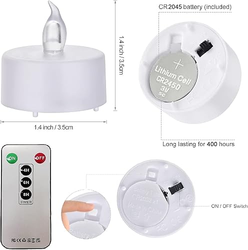 Miniatura 4 de Velas de té a pilas con control remoto, vela parpadeante sin llama con temporizador, paquete de 24 velas eléctricas LED votivas realistas de