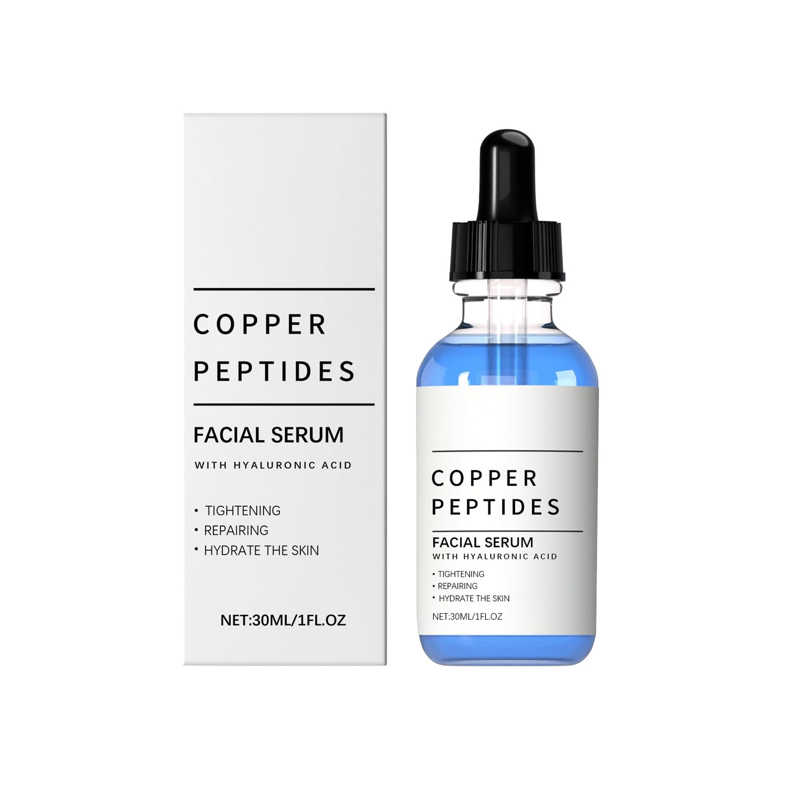 GHK-Cu serum z peptydami miedzi do twarzy, serum przeciwstarzeniowe z kwasem hialuronowym, nawilżające serum do twarzy redukujące drobne linie i zmarszczki, poprawia elastyczność skóry (1)