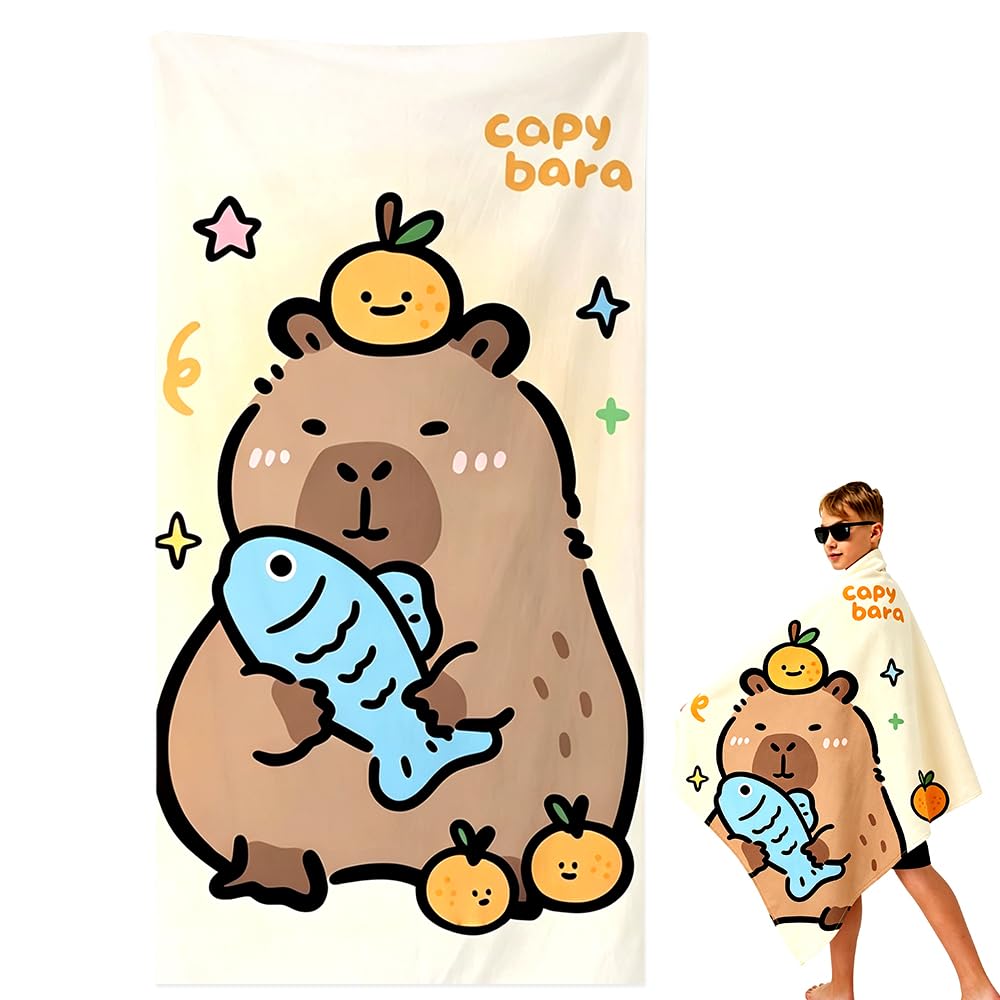 Capybara Beach Towel, Capybara Microfiber Bath Towels Quick Dry Towel Lightweight Printed Beachs Towels Pooltowel Swimmingtowel Softtowels for Beach, Pool, Yoga,Camping, Outdoor(80*160CM)