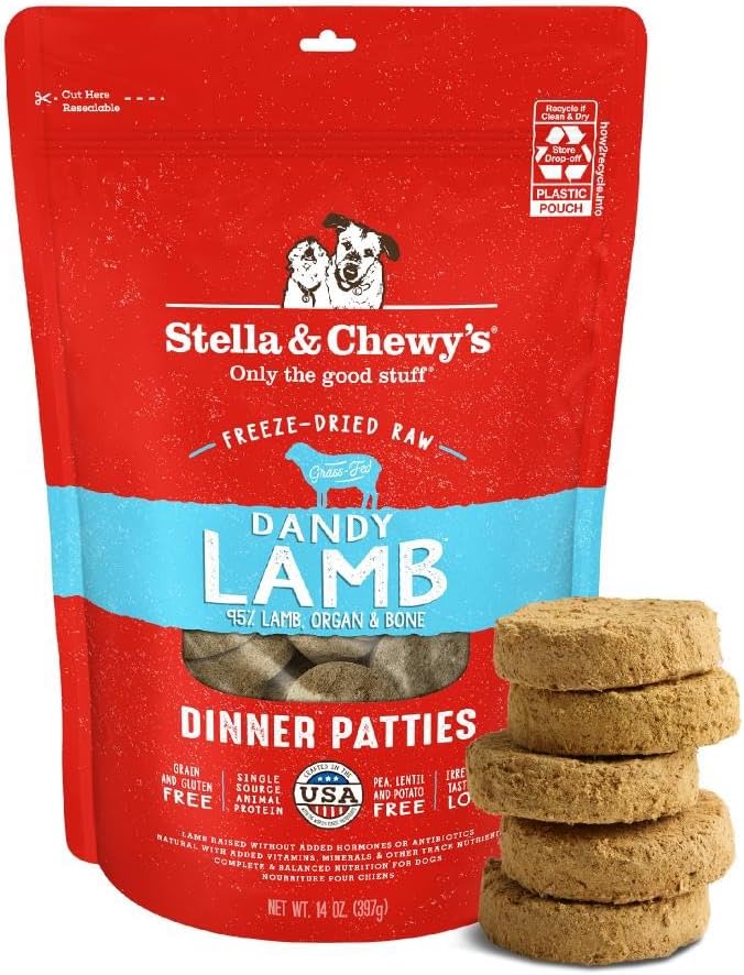 Freeze-Dried Raw Dinner Patties - Dandy Lamb Recipe - High Protein Grain-Free Puppy & Dog Food - Perfect For Picky Eaters - 14 oz