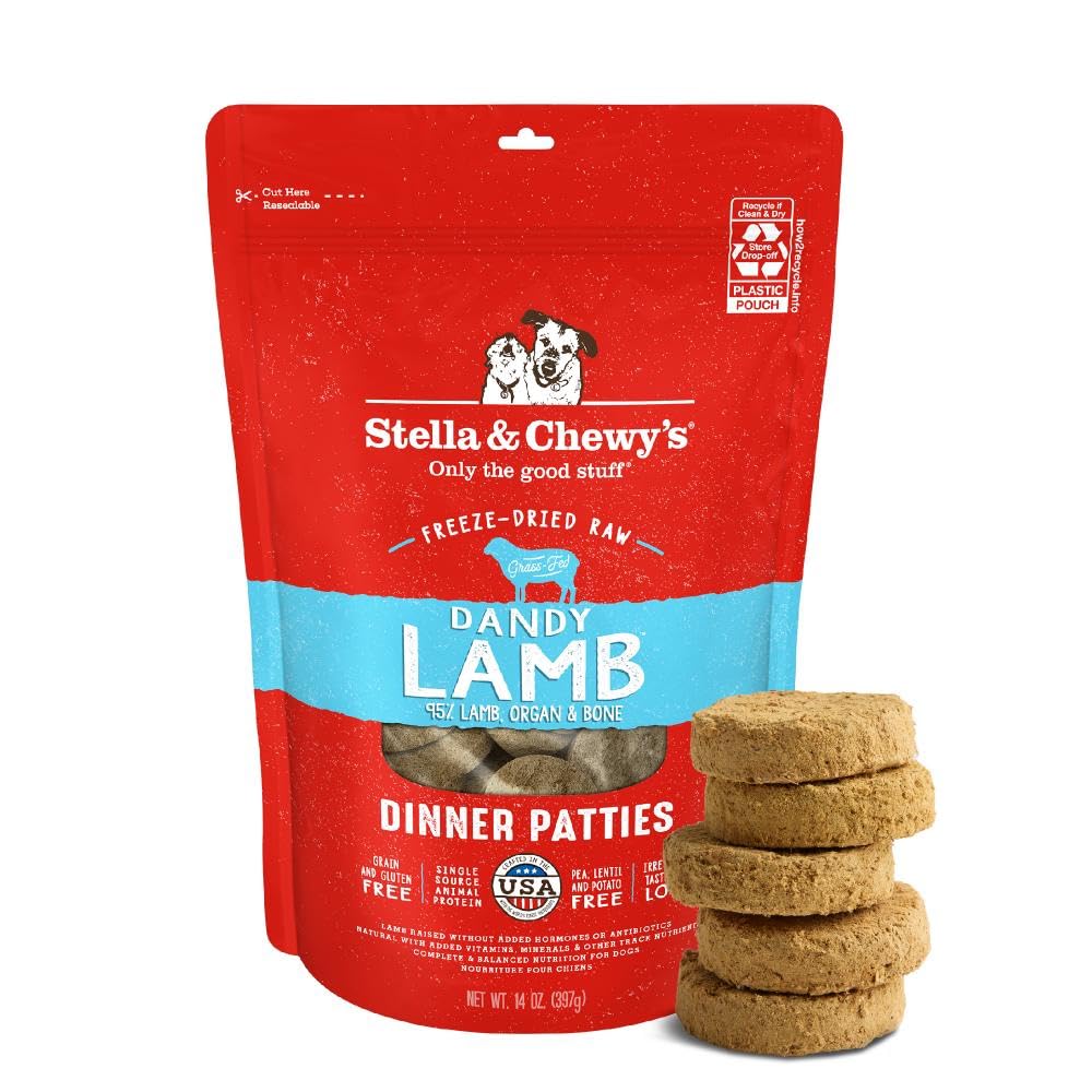 Stella & Chewy's Freeze-Dried Raw Dinner Patties - Dandy Lamb Recipe - High Protein Grain-Free Puppy & Dog Food - Perfect For Picky Eaters - 14 oz