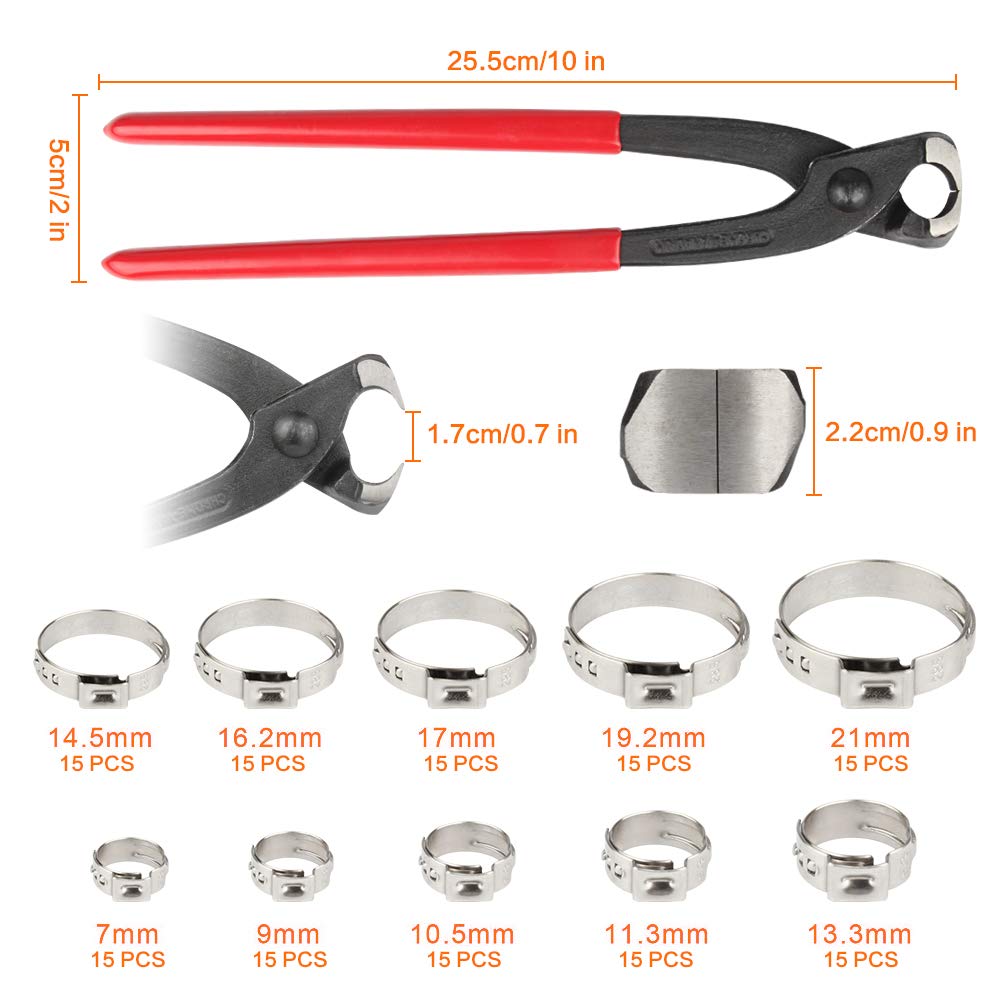 Set De 150 Colliers De Serrage - Différentes Tailles Pour Conduites De Carburant Et D'eau