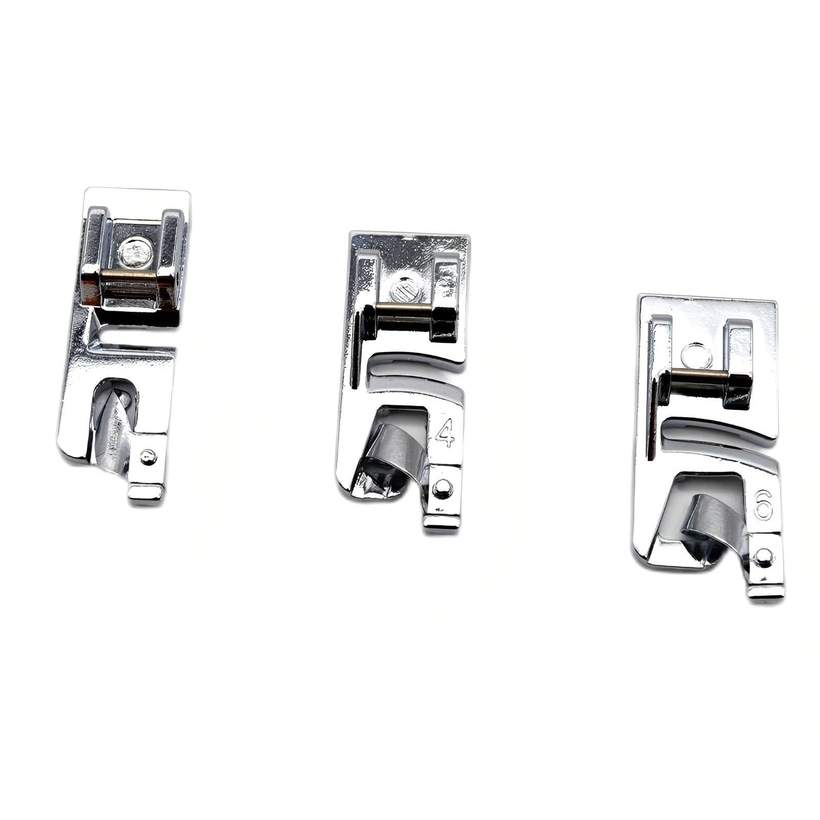 Aestustheri Silver 3Pcs Rolled Hem Presser Foot Set - Sewing Machine Feet - Narrow Hem Foot 3Mm 4Mm 6Mm - Fits Most Low Shank Snap-On Machines - Hemming Foot Kit