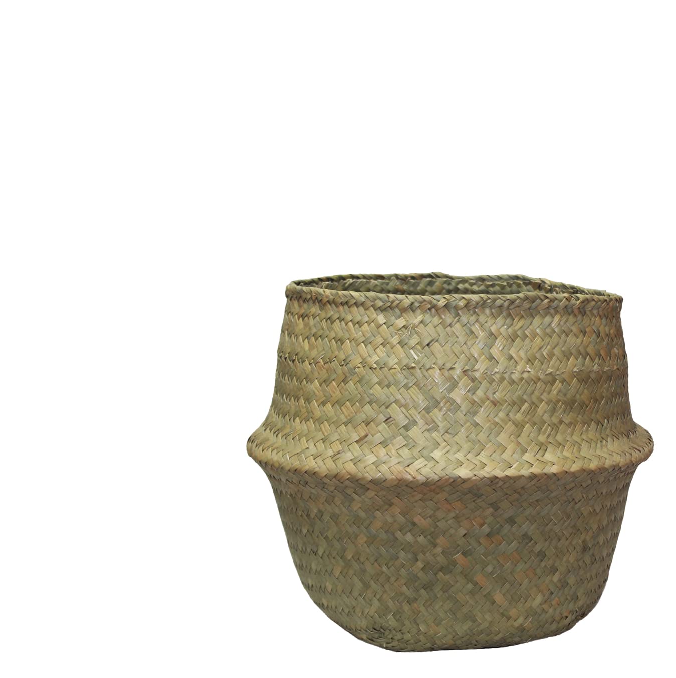 Muddy Hands Natural Seagrass Belly Basket Woven Foldable Laundry Storage Bag Planter Plant Pot Cover Holder (Mini - 14X14cm)