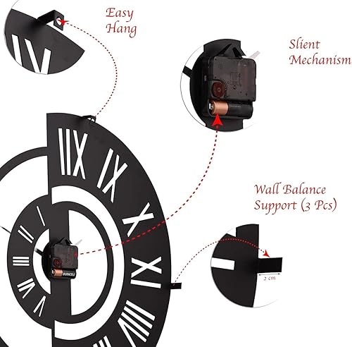 Miniatura 187 de Reloj de pared de metal de 20 pulgadas, redondo, silencioso, moderno, analógico, grande, funciona con pilas, reloj de pared para sala de estar, Negro
