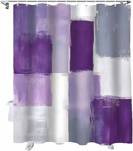 Cortina de ducha de tela para baño, lavanda geométrica abstracta, juego de cortina de ducha personalizada con ganchos, cortinas de baño de lujo,