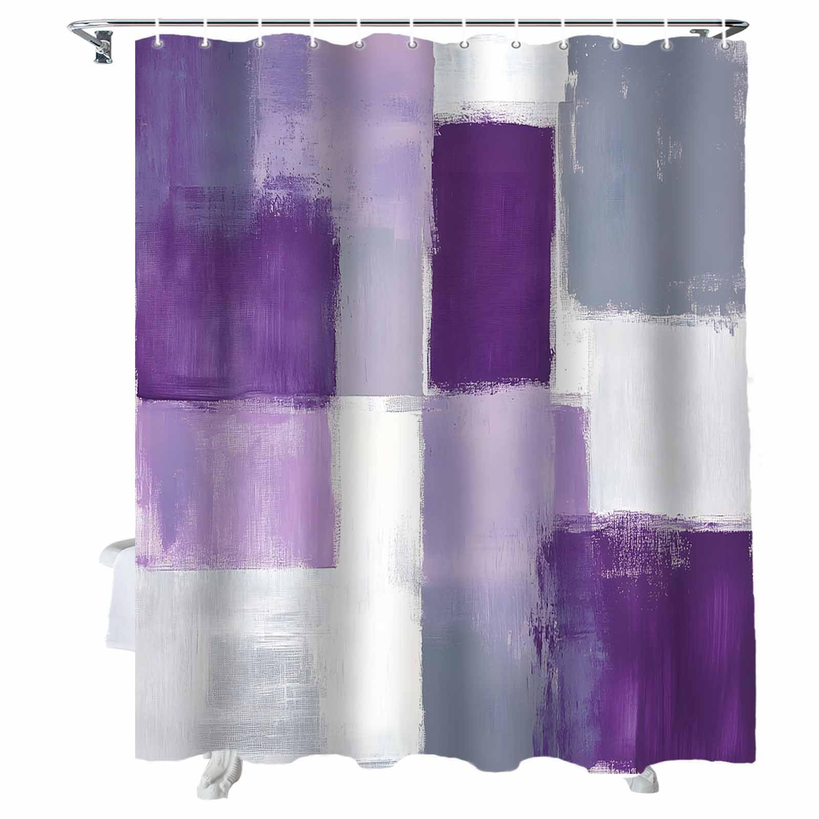 Purple Gray Shower Curtain for Bathroom, Lavender Shower Curtain Set with Hooks, Abstract Art Paiting Bath Curtains Waterproof Polyester Bathroom