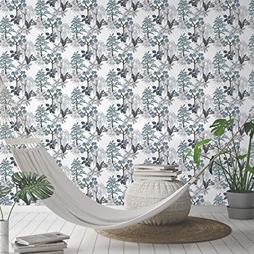 LUTECE Papier Peint Jardin Zen Japonais | Bleu, Blanc | Vinyle sur Intissé | 11191301 | Chambre, Salon, Couloir, Séjour