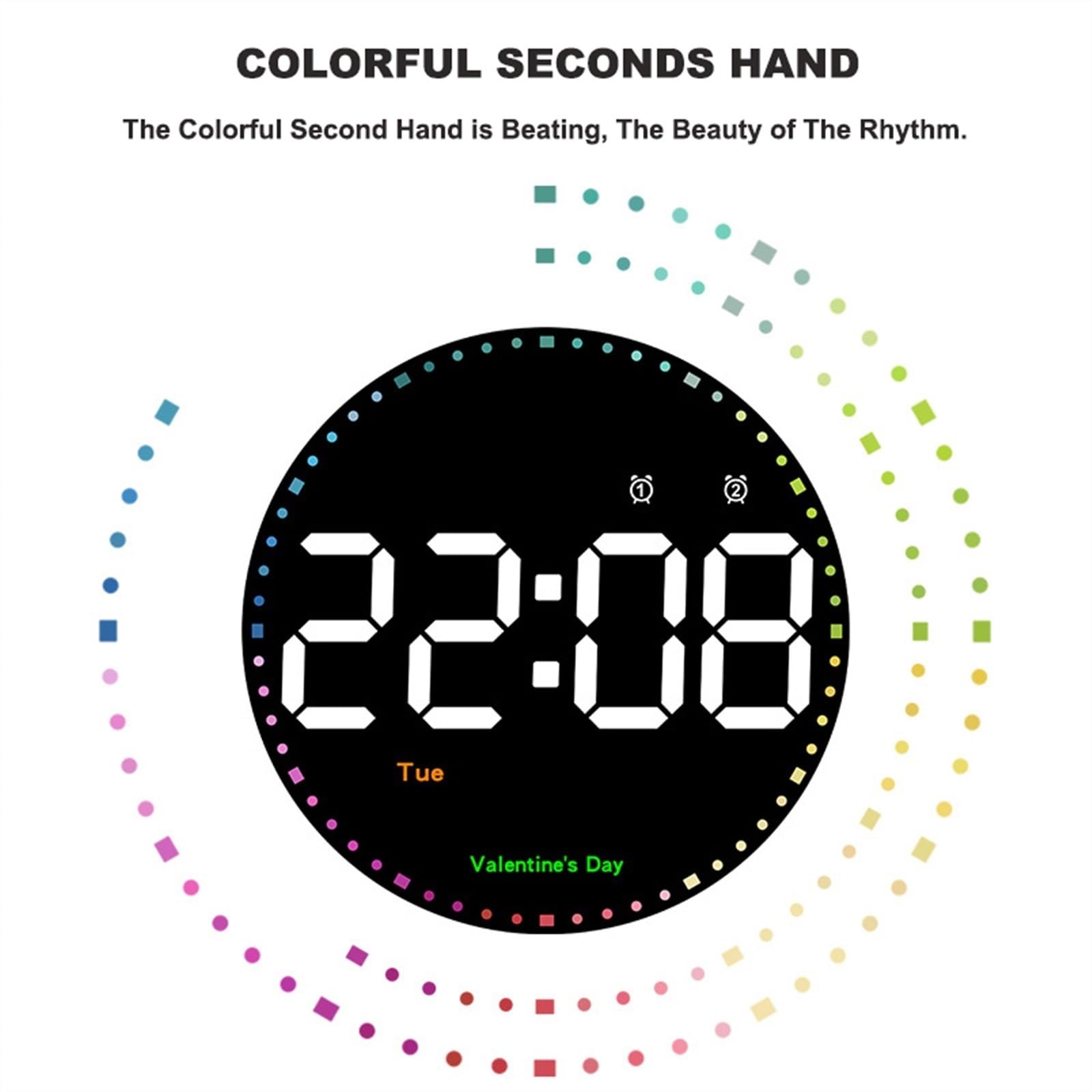 Horloge murale numérique à LED – Horloge multifonction avec alarmes, compte à rebours, affichage de la température, rappel de vacances