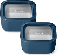 Vista 66 de Caraway Set de 2 piezas de recipientes de vidrio para almacenamiento de alimentos - (2) recipientes de vidrio de 1.75 tazas - Vidrio recubierto