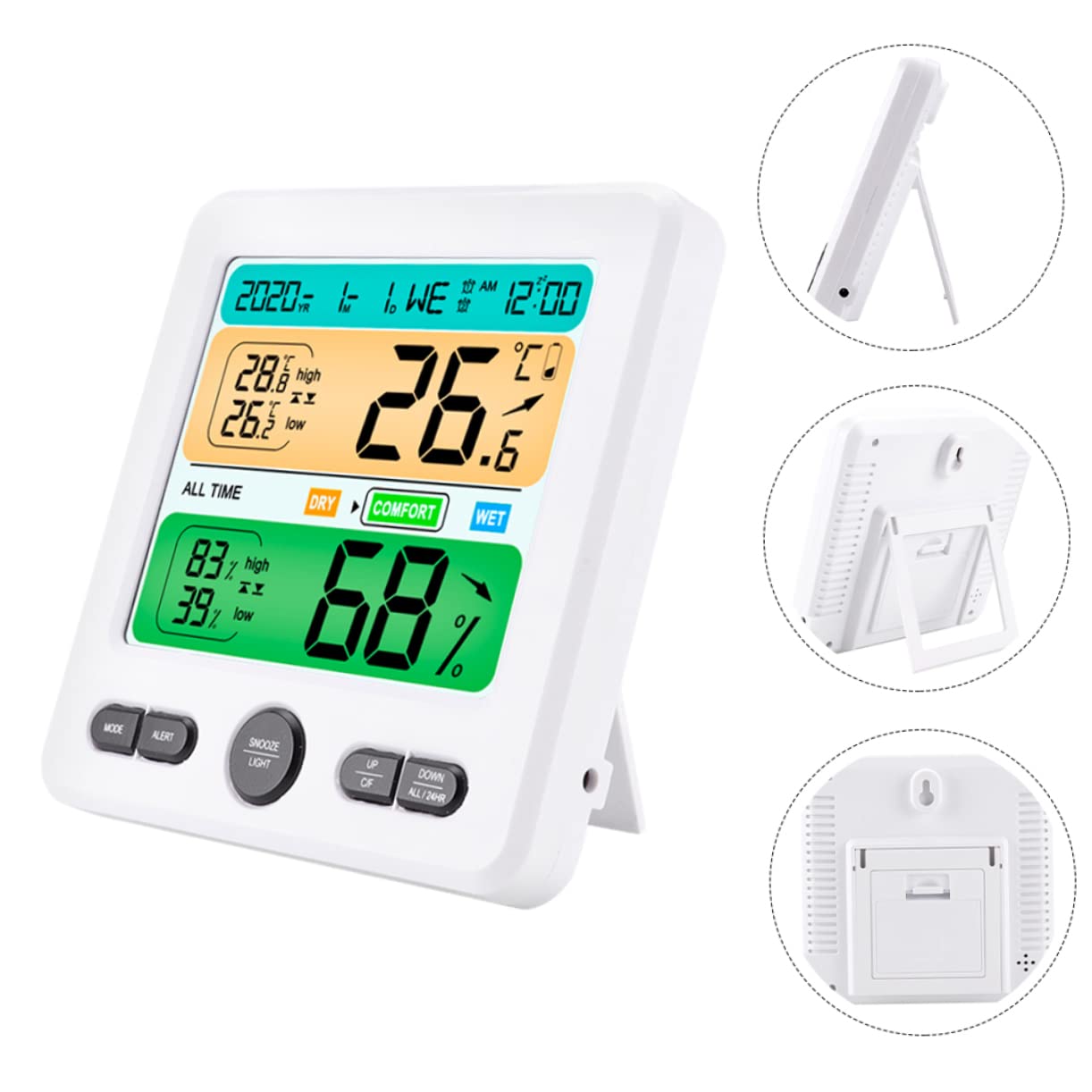 UKCOCO Digitales Temperatur und Feuchtigkeitsmessgerät und Einfach zu Bedienen Energiesparend aus Kunststoff mit Großem Display für Hausgebrauch