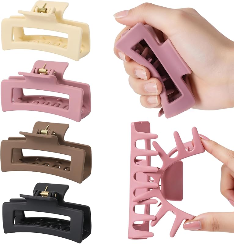 Auseibeely 4Pcs Cloud Claw Clips for Women, 3.35 Inch Medium Silicone Hair Clips, Non-Slip Squishy Claw Clip for Thin/Medium Hair, Strong Hold Durable Square Jaw Clip, Soft & Flexible, Multicolor