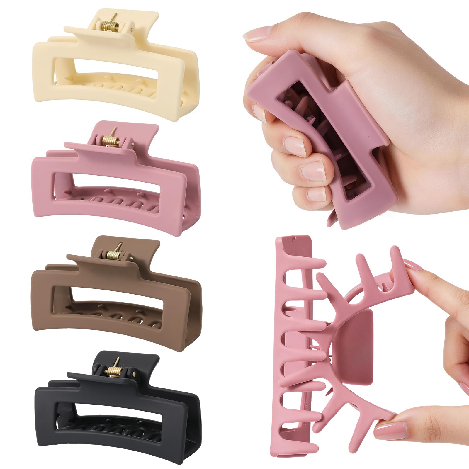 Photo 1 of Auseibeely 4Pcs Cloud Claw Clips for Women, 3.35 Inch Medium Silicone Hair Clips, Non-Slip Squishy Claw Clip for Thin/Medium Hair, Strong Hold Durable Square Jaw Clip, Soft & Flexible, Multicolor