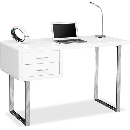 Homeology ADONIS Gloss White And Chrome Ergonomic Home Office Luxury Computer Desk~5024578952320 06c Mp - View #12