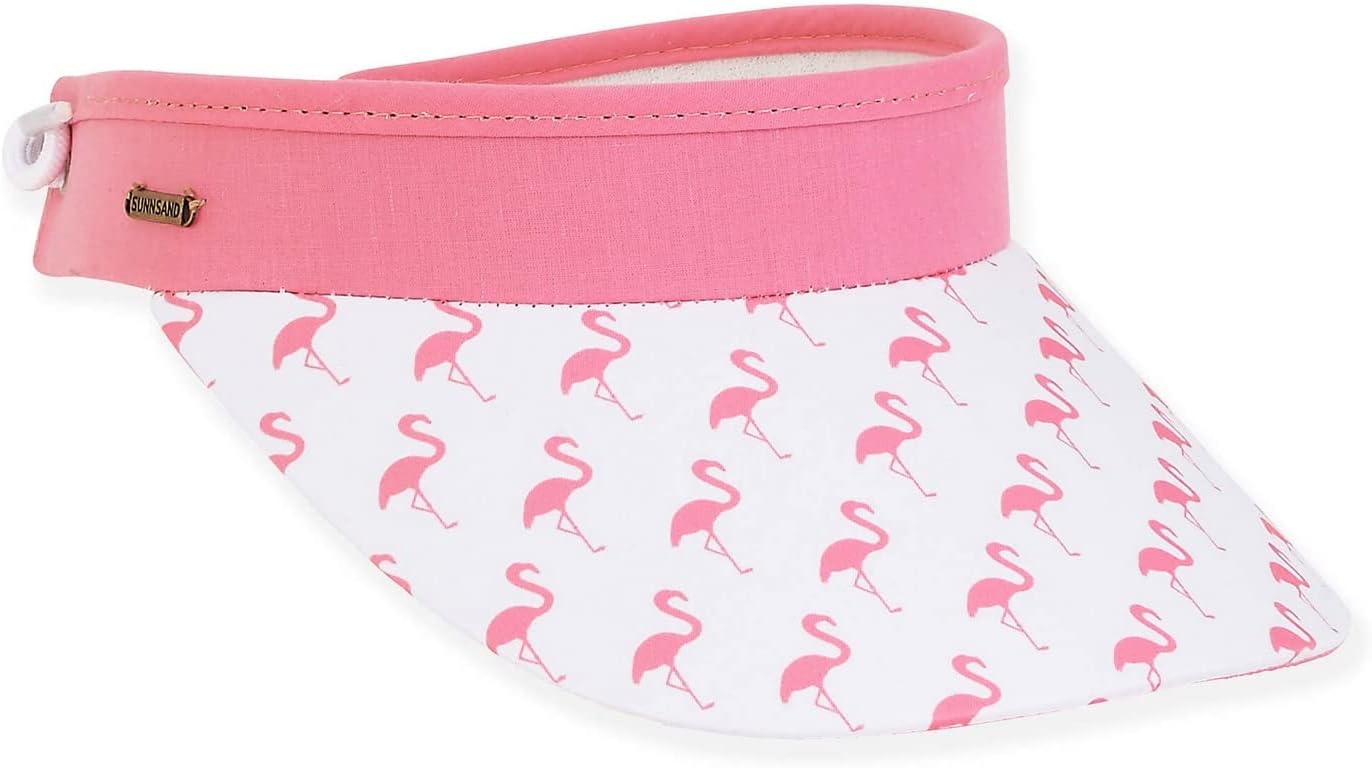 Pickleball | Women's Adjustable Coil Visor by Sun N Sand | Pink Flamingos | Cotton Visor w/Coil | UV 50 Protection