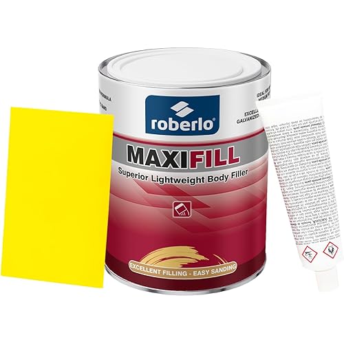 Maxifill Superior Lightweight Body Filler - Easy Sanding, Lightweight & Paintable for Car Repairs - Adheres to Fiberglass, Metal, Plastic & More - Ideal for Dents & Scratches -1 Liter+Hardener