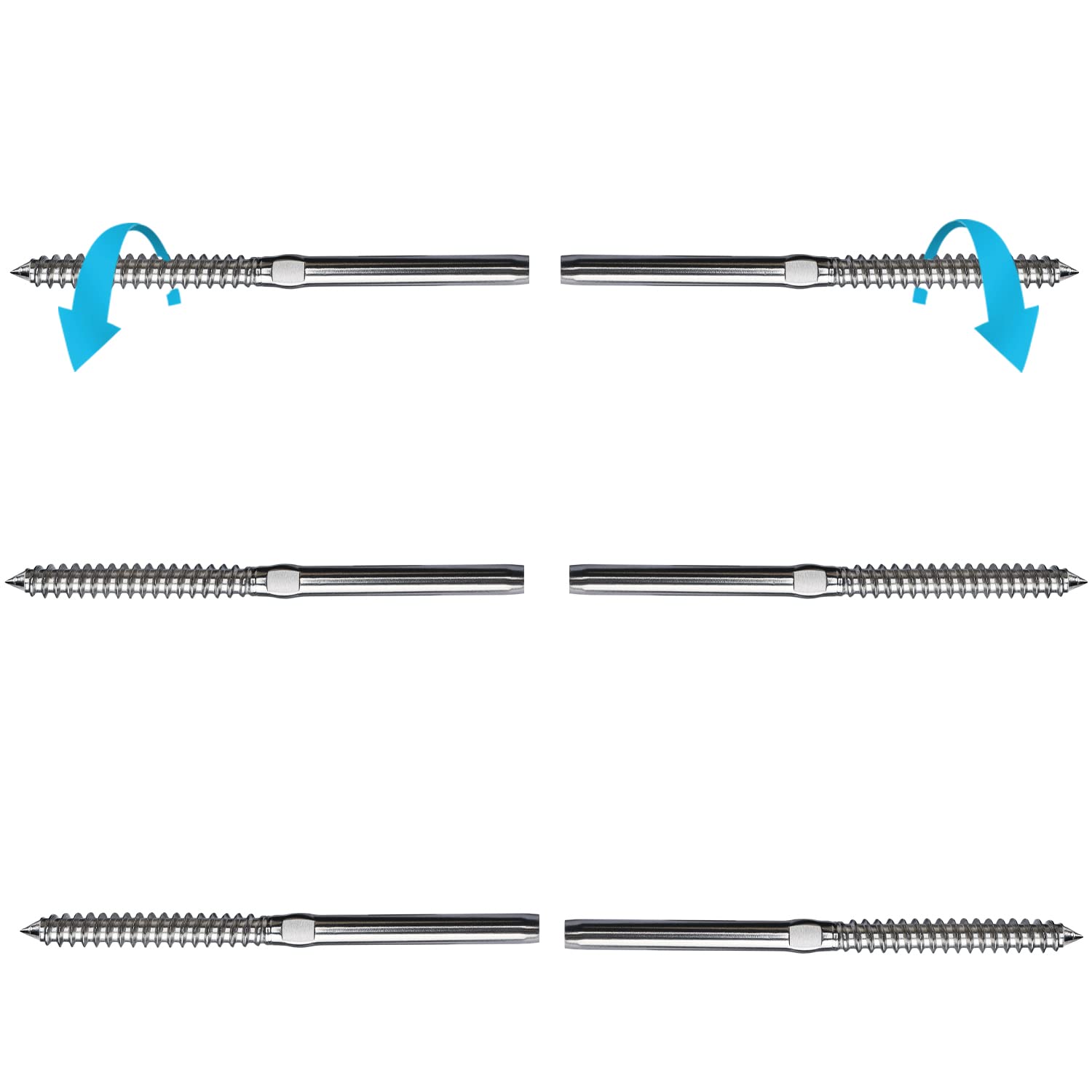 Steel DN Mate T316 Stainless Steel Right&Left Handed Thread Swage Lag Screws for Wood Post of 1/8" Cable Railing Kit, 6 Pack Deck Railing Hardware/Stair Deck Railing, DIY Wood Baluster Kit DM03