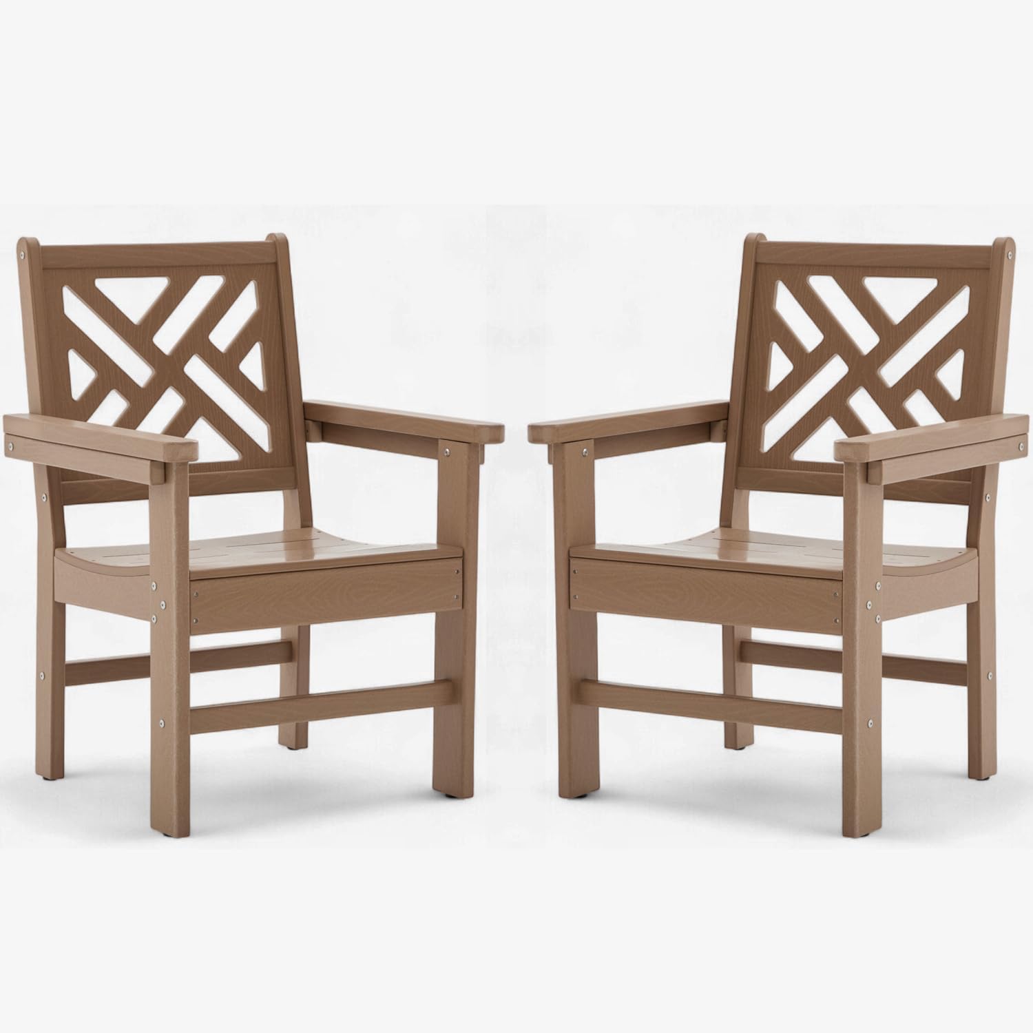 2 Pcs HDPE Outdoor Dining Chairs Set - All Weather Patio Chairs with Armrests Backrests for Bistro, Restaurant, Garden, Backyard,White