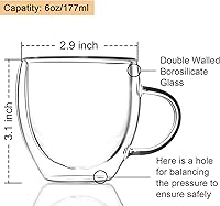 Vista 2 de ZONEYILA Juego de tazas de café de vidrio de doble pared de 4 a 6 onzas aisladas, vasos de vidrio transparente con asa para bebidas de doble