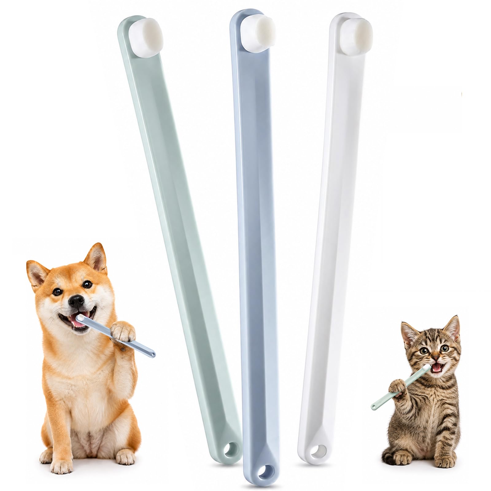 3Pcs Soft Bristle Dog Cat Toothbrush Set for Gentle Teeth and Gums Cleaning - Compact Head Plaque Removal for Small Medium Dogs, Puppies, Cats, Pet Oral Care Hygiene (Straight x3)