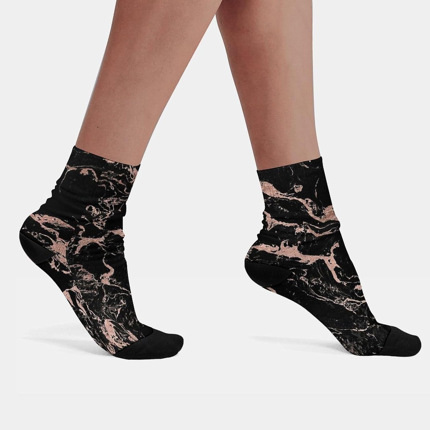 Rose Gold Foil Black Marble Knee High Socks Athletic Long Stockings Sport Casual Crew Tube Sock Boot