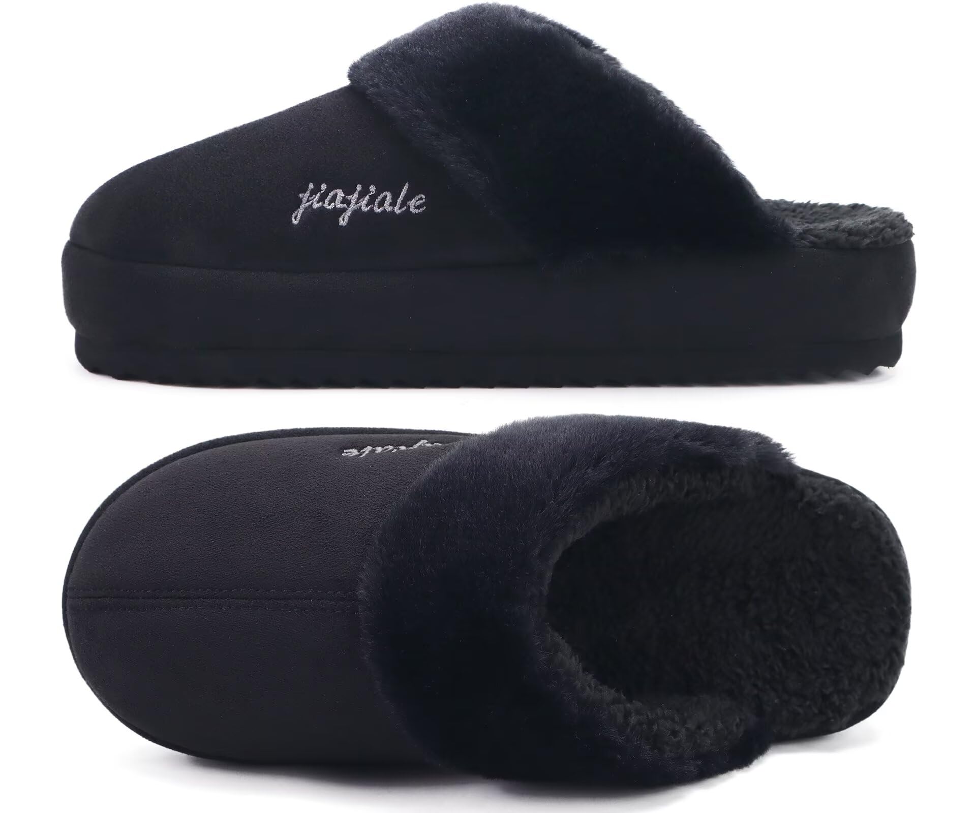 jiajiale Womens Fuzzy Slippers Platform Thick Cushion Comfy Warm Shearling Lined Scuff Slipper Ladies House Shoes Indoor Outdoor