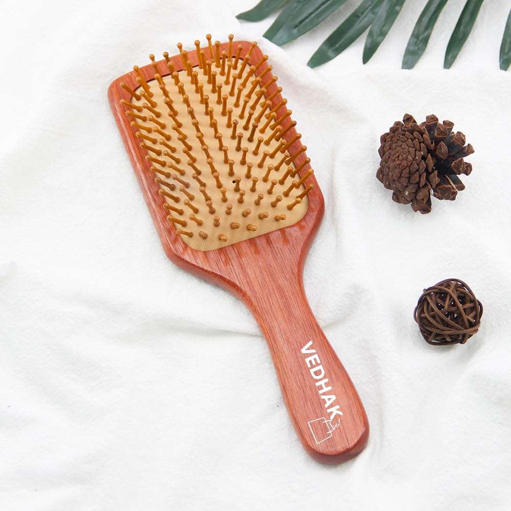 VEDHAK Bamboo Paddle Hairbrush | 100% Natural Wooden Comb | Anti-Static, Detangling & Scalp Massaging Brush | Promotes Healthy Hair & Reduces Hair Loss | Eco-Friendly & Durable | Ideal for Men & Women 2
