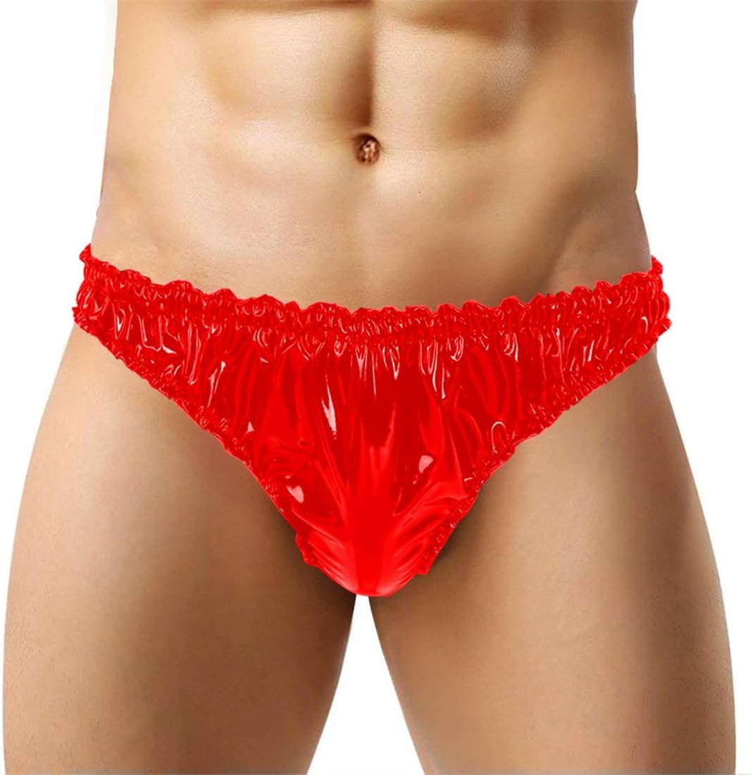 Sissy PVC Leather Low-Waisted Briefs Man Elastic Waist Undershorts Panties Men Lingerie Nightwear