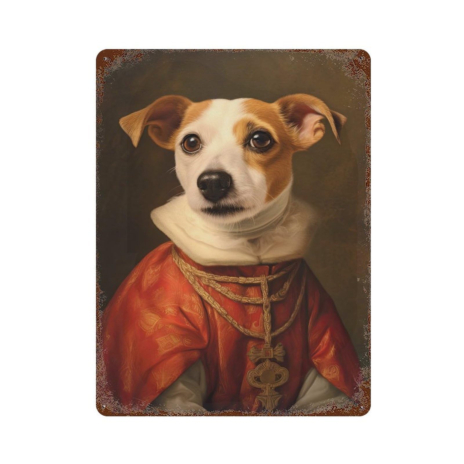 Rust Effect Jack Russell Terrier Pope Retro Metal Sign 15.7"x11.8", Classic Wall Plaque for Cafe, Home Bar And Lounge Decor