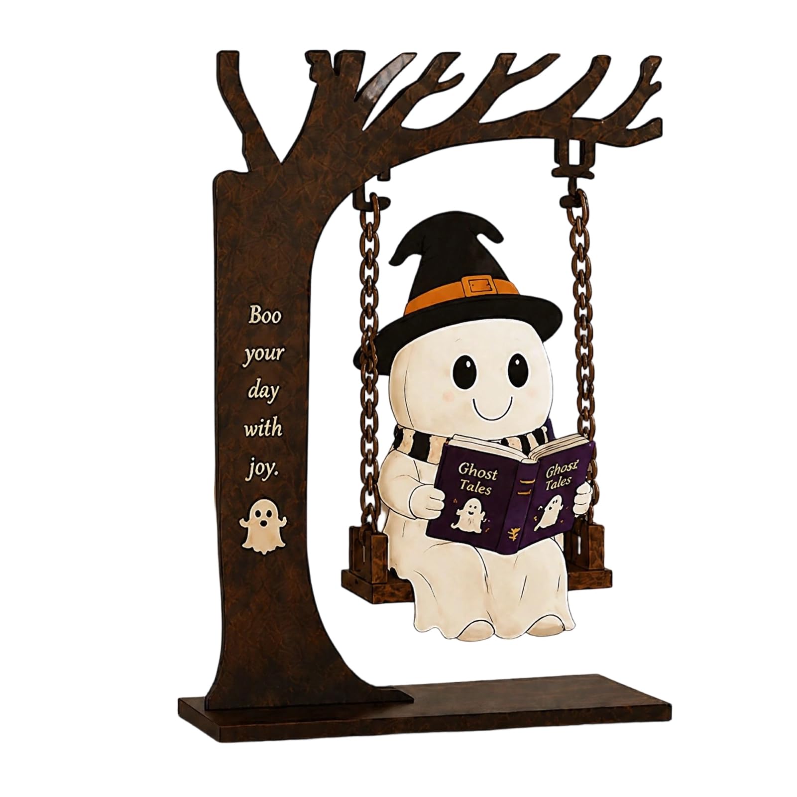 pidodou Funny Halloween Swing Ornament Witch Skeleton Mummy Pumpkin Ghost Reading Book Figurine Desktop Shelf Decor Acrylic Spooky Home Party Gift 7.87 Inch F
