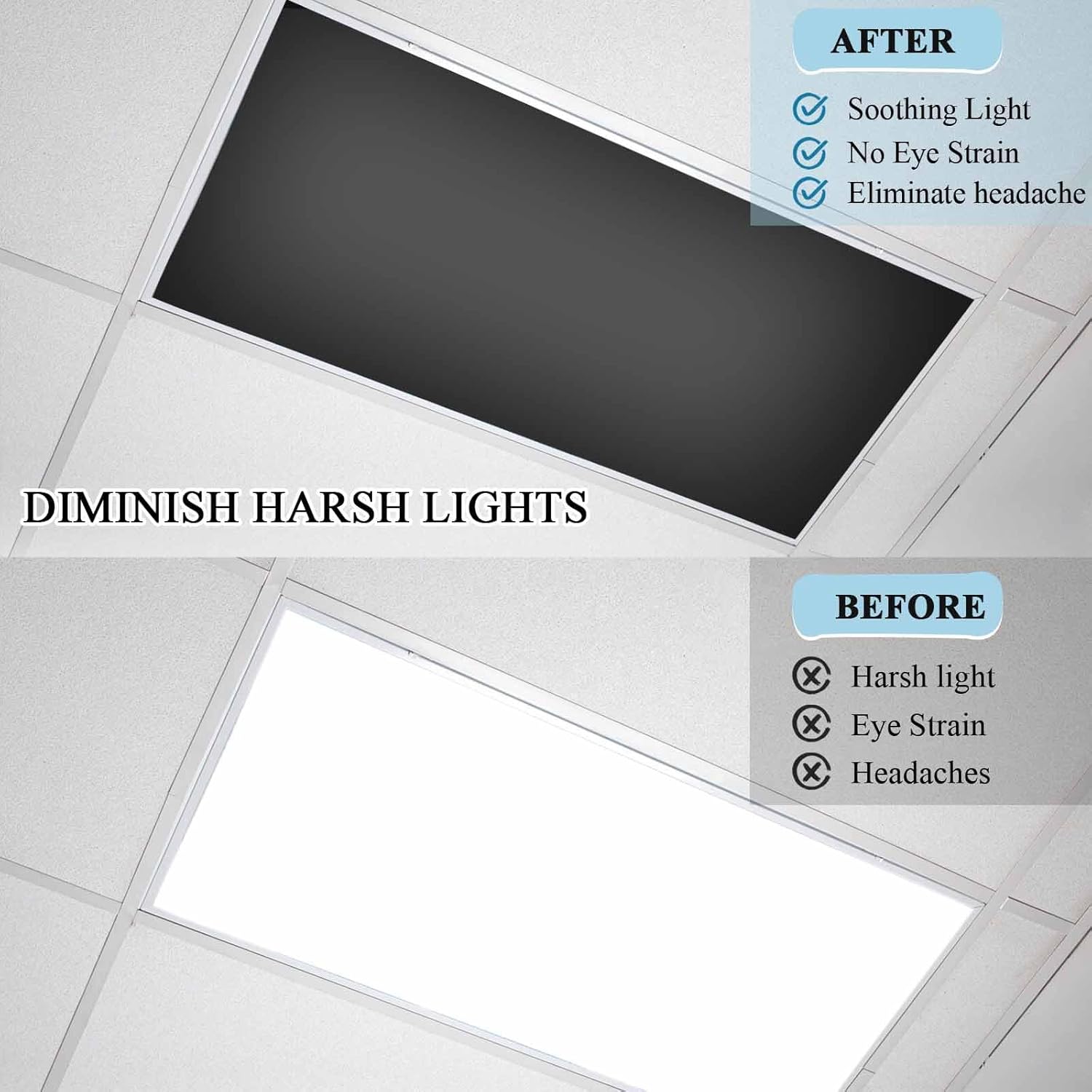 Fluorescent Light Covers for Drop Ceiling Monochrome Black Magnetic Light Filters, Classic Pure Color Ceiling Shade Filters for Home Classroom Office,2x4 ft,4Packs