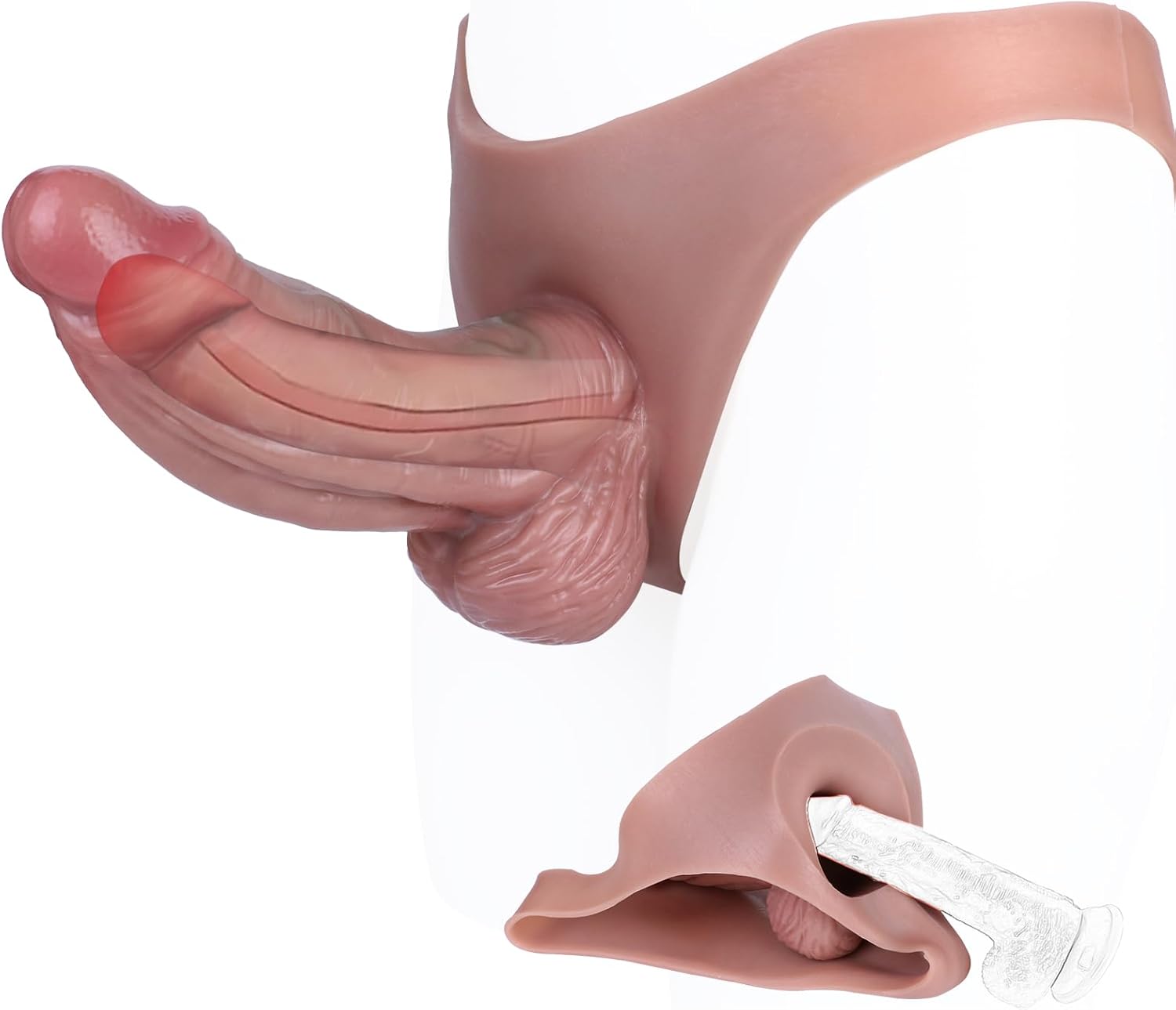 Realistic Strapon Penis, Silicone Wearable Dildo Panties, Dick Extender with Pennis Sleeve Enlarger Male Masturbator Mens Adult Couples Lesbian Sex Toys