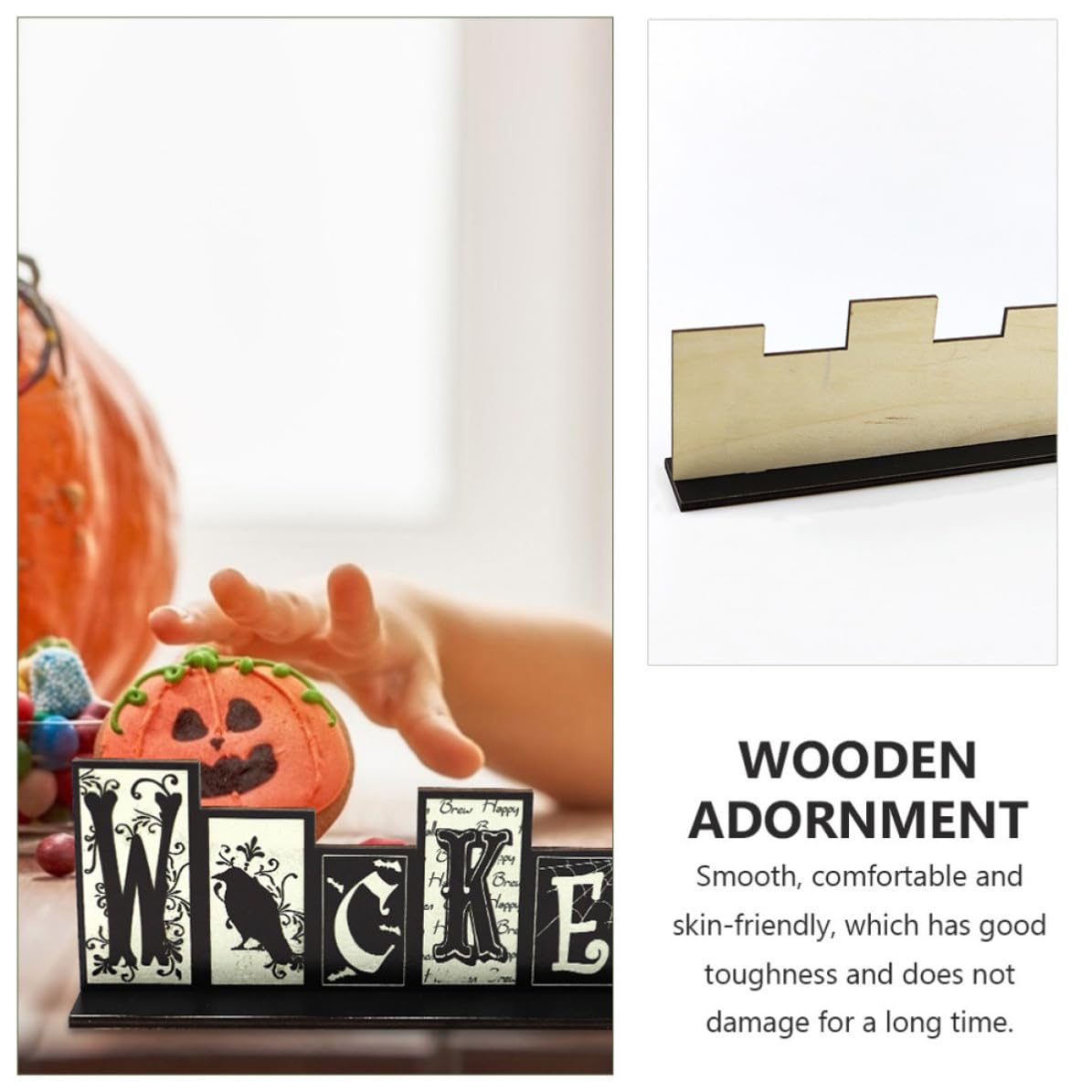 Abaodam 7 Pezzi Decorazione Halloween in Legno Nero, Ornamenta la Festa Stile Unico e Superficie Liscia, per Decorazioni di Halloween in Bar e Centri Commerciali