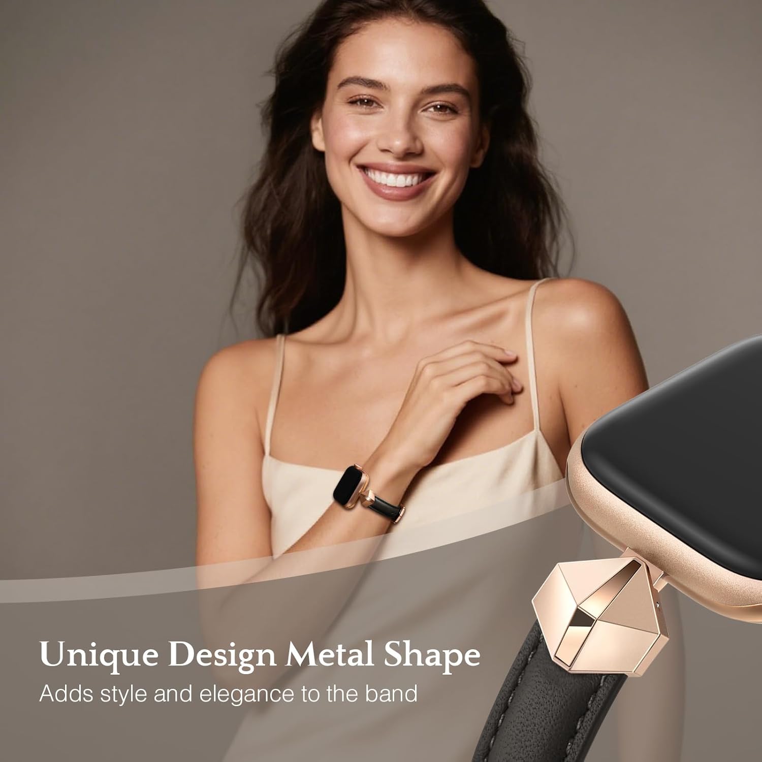 WFEAGL Leather Band Compatible with Apple Watch Bands Women 42mm(Series 11/10) 38mm 40mm 41mm,Dressy Slim Grain Genuine Leather band for iWatch SE Series 11/10/9/8/7/6/5/4/3/2/1-Black/RoseGold - Image 2